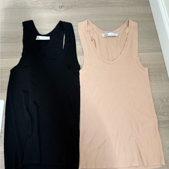 Zara Women's Ribbed Tank Tops - Black and Cream - Picture 1 of 3